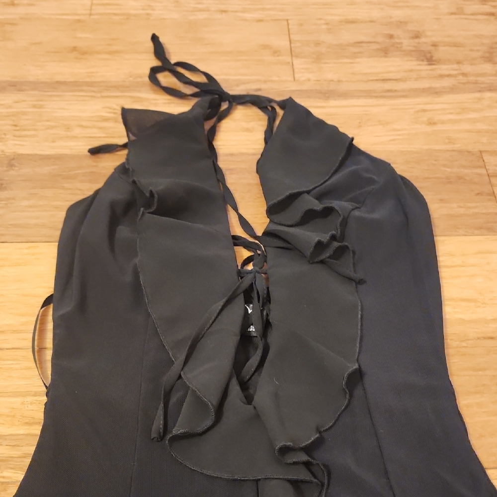 Windsor Black Backless Halter Ruffle V-Neck Dress - Picture 2 of 4
